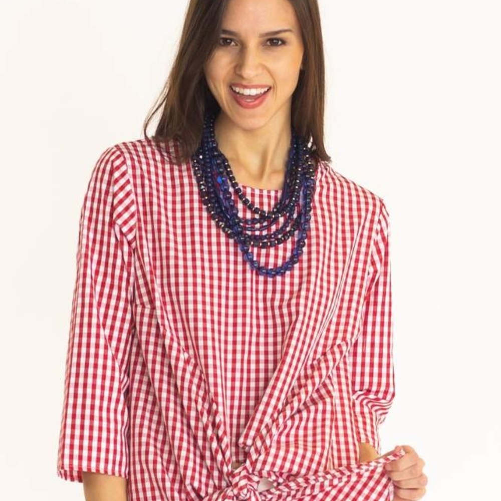 Gingham Tie Front Top
